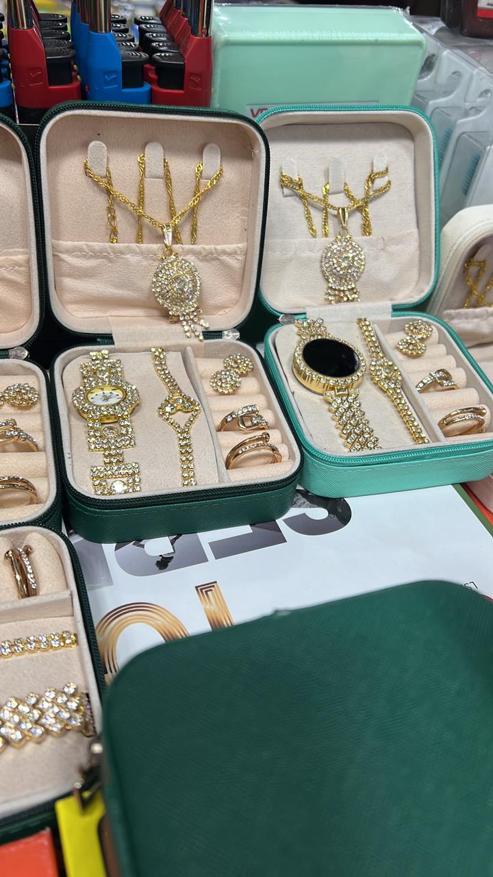 Luxury Crystal Jewelry Set for Women | Necklace, Bracelet, Rings & Watch