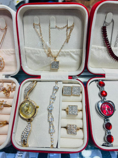 Luxury Crystal Jewelry Set for Women | Necklace, Bracelet, Rings & Watch