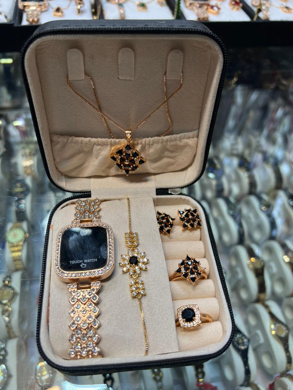 Luxury Crystal Jewelry Set for Women | Necklace, Bracelet, Rings & Watch