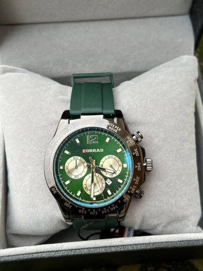 Men’s Sports Chronograph Wristwatch with Waterproof Build & Green Dial